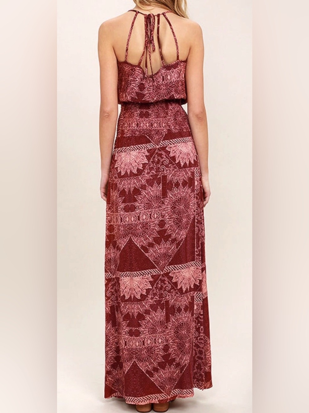 O'neill Kravitz Maxi Dress Strappy Back Boho Red Side Slits Size XS - Picture 6 of 12